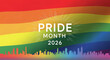 © PhotoArtHub - Rainbow flag with cityscape and 'Pride Month 2026' text, symbolizing LGBTQ+ pride and celebration of diversity in urban settings