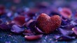 © Aulia - Sparkling Red Heart Amidst Dark Purple Rose Petals and Glitter.