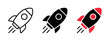 © BB Images - Rocket launch icon set. Startup growth, business progress, innovation, space exploration symbol. Minimalist outline and solid rocket icons with motion trails isolated  white background - stock vector