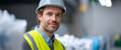 © perfectlab - Portrait of a confident male construction worker wearing a white hard hat and yellow safety vest in an industrial setting
