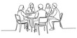 © RK Drawing Gallery - Group of business people having a professional meeting sitting at a table in a continuous one line drawing style illustration Vector, illustration