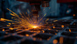 © Cesar - High-definition plasma arc cutting steel macro. Metal fabrication industry.