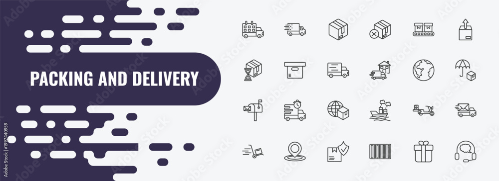 packing and delivery outline icon set. linear vector for ui, web and ...