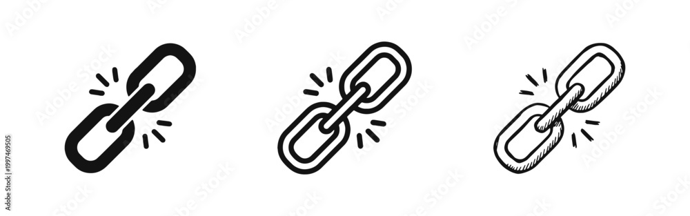 Chain Link Icons Set - Connection and Hyperlink Symbols in Multiple ...