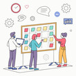 © Tiya - Team collaboration on a kanban task board with sticky notes and digital devices for project management and brainstorming collaboration workflow brainstorm teamwork strategy planning business