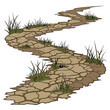 © md munna - Brown cracked earth with green grass dry land white background