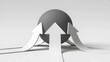 © happie - Symmetrical arrows hoisting heavy sphere – Suitable for balance, structural support, or community strength.