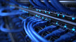 © Dinali - Server rack ethernet cables connected to high speed network switch in data center Close up of blue internet cables plugged into hardware ports Concept of cloud computing, cybersecurity, and technology