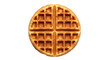 © FalghiStock - A single golden brown round waffle with a classic grid pattern is presented against a white.
