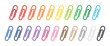 © The Portfolio - Conjunto de clips para papel de varios colores dibujados a mano aislados en blanco. Ilustración vectorial. Set de íconos de clips de oficina para notas, papelería, organización, bullet journal