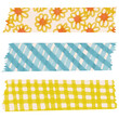 © Marharyta - Hand-drawn watercolor cottagecore washi tape set with yellow flowers and blue checkered patterns. Decorative masking tape strips for zine and scrapbook. PNG isolated on transparent background