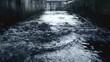 © PikePicture - Dark waste water flowing rapidly through a concrete drainage canal system at an industrial treatment plant, highlighting environmental concerns and urban infrastructure