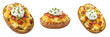© NunoMendes - Gourmet Loaded Baked Potato with Sour Cream and Chives Isolated on White Background Delicious Side Dish Realistic 3D Render High Resolution Transparent PNG Graphic Design Element Set