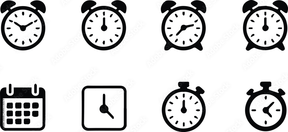 clock alarm stopwatch calendar line art icons pack for ui and print web ...