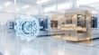 © FiligreeDigital - Cognitive Manufacturing Technology with AI Brain Icon and Data Analytics Interface in a Modern Factory Setting