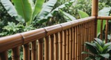 Natural Bamboo Balcony Railing with Distinct Stalk Pattern Set Against Lush Green Foliage