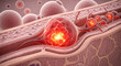 © designer rofiqul - Microscopic view of cancerous cells spreading through tissue and blood vessels tumor