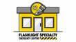 © background - Flashlight Specialty Store Building with Emergency Lighting Sign.