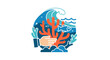 © fatria - Hand protecting coral reef with fish and ocean wave, environmental conservation concept