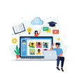 © Rangga - Online learning illustration with laptop and diverse students
