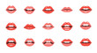 © Susi - Vibrant collection of stylized female lips in various shades of red and pink, each illustrating a unique expression and mouth shape. Perfect for beauty, fashion, and communication designs
