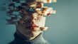 © LivioOzuna - Fragmentation: A portrait of a face undergoing a pixelation effect, symbolizing the breaking down of self, or identity, in a digital age. The subject's expression hints at introspection.