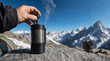 © Seasonal Mood - Hand Plunging Travel Espresso Press On Granite Rock In Alpine Landscape