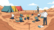 © Desmond - Team of archeologists working carefully at an excavation site to uncover historical artifacts using traditional tools and blueprints.