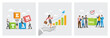 © berkah design - Build Large Jigsaw 'Team'. Businesswoman Steps Onto a Bar Graph. People Hold Voting Paper Checkmark.