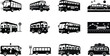 © MDMAHOMUDUL - School bus tour bus double decker electric bus public transport travel passengers road trip commuting vehicle illustration black white vector