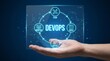 © Usman - Devops concept with hand holding transparent screen
