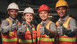 © Oleksandr - Diverse group of happy construction workers and engineers looking at camera, making thumbs up gesture. Teamwork, success, and positive concept