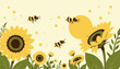 © Aleks - Cheerful illustration of buzzing bees flying among vibrant sunflowers and greenery on a sunny day, capturing the essence of a lively and thriving natural habitat