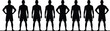 © Anonto - Black silhouette illustration of eight male figures in alternating postures symbolizing identity, diversity, symmetry, and representation themes