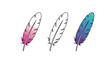 © Alastair - Set of three stylized bird feathers including one in pink and purple tones, an outline, and a blue gradient version.