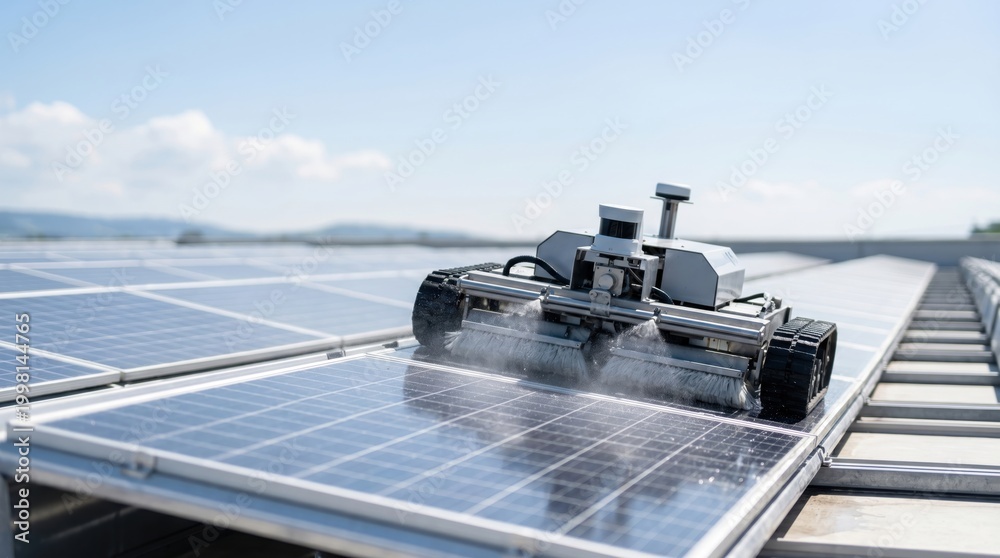 Autonomous cleaning robot maintaining solar panels on rooftop ...