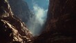 © Thuyet - God Engraves the Ten Commandments on Two Stone Tablets on Mount Sinai by the finger of God as the main subject + steep cliffs connecting earthly ground with open sky creating vertical spiritual tensio