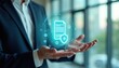 © miss irine - Man in suit presents glowing digital document icon with shield overlay. Focus on cyber security data protection, workflow automation for business operations. Future tech concept for secure management.
