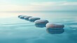 © Larisa - Minimal abstract composition of pastel stones floating on calm blue water, peaceful zen concept with soft lighting and copy space
