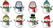 © Fenshi - Cute cartoon snowmen with winter hats and scarves, festive holiday illustration, cheerful Christmas characters, seasonal decoration, playful winter design