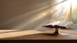 © ALIS ST - Open Book on Pedestal with Rays of Light and Sparkles Capturing a Moment of Inspiration and Enlightenment