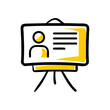 © trandoo - Hand-drawn businessman giving presentation on whiteboard with profile icon concept.