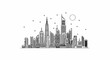 © yang - Stylized line art of a city skyline at night with stars and moon