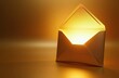 © Vadym - Open golden envelope emits bright light. Close up of illuminated mail on warm yellow background. Mysterious message inside, conceptual idea, luxury communication.