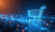 © Vadym - Abstract glowing shopping cart on digital network background. Futuristic online store concept. Represents e-commerce, digital retail and modern shopping tech. Data flow connects virtual goods.