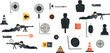 © MdSobuj - Shooting Range Training Icon Set with Targets Sniper Positions Safety Cones Weapons Practice Signs and Military Drill Symbols for Defense and Game Design