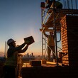 © gaho - Construction worker building wall.
