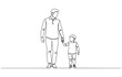 © shrabon2005 - A continuous line drawing of a man and a child walking hand in hand outdoors in a simple.
