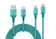 © MdMitzur - Teal usb and lightning charging cables isolated on white background
