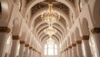 © Rindi - Interior of a grand mosque with arches and chandeliers.